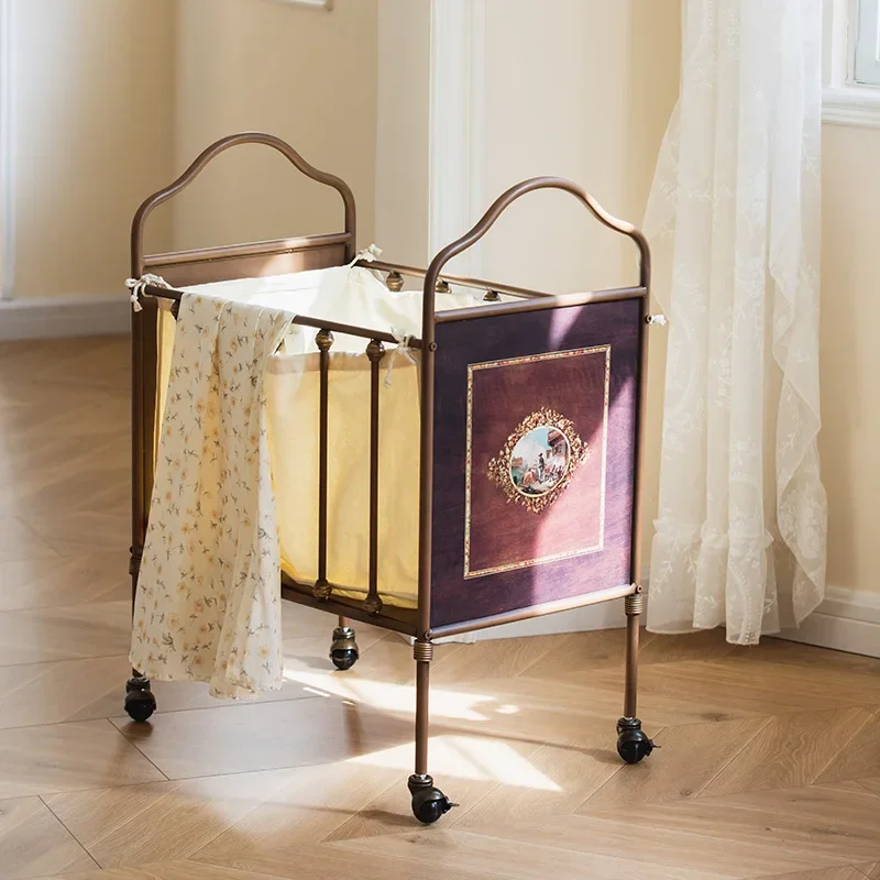 Retro Home Light Luxury Removable Dirty Clothes Basket Bedroom Household Clothing Plush Storage Basket Shelf