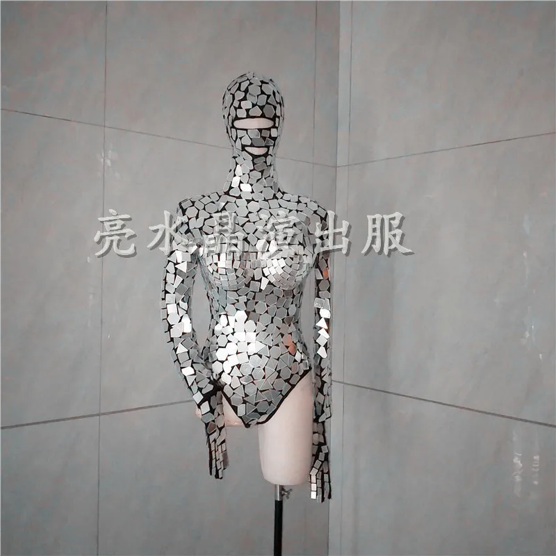 Wysokiej jakości kombinezon barowy GOGO z wysokim rozcięciem, seksowny, srebrny, europejsko-amerykański kostium sceniczny z cekinami i efektem lustra, yk