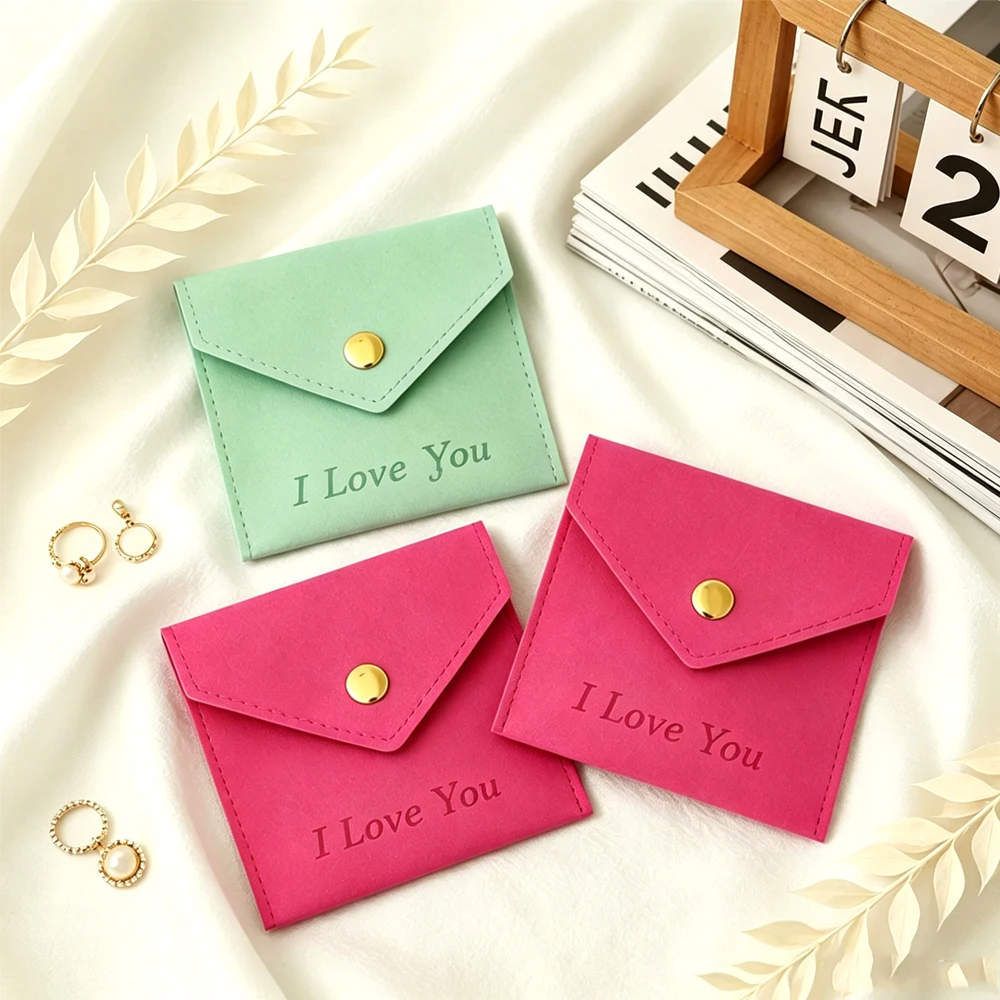 

50Pcs Fashionable Microfiber Jewelry Storage Bags Portable Necklace Bracelet Earrings Pedant Display Exquisite Snap Closure Bag