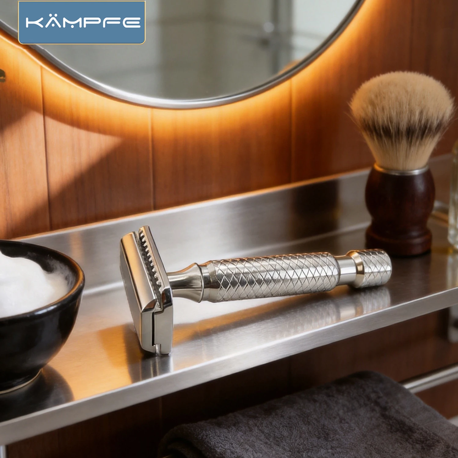KAMPFE Classic CNC Machined Stainless Steel Safety Razor Polished Manual Shaving Razor Double Edge Smooth Safe Shaving for Men