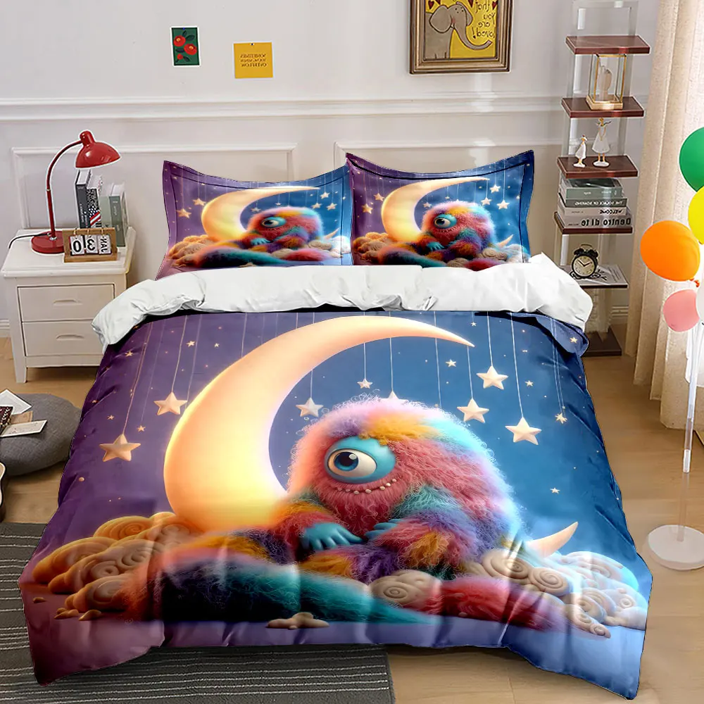 

Rainbow monster lounging on clouds Duvet Cover Set with 3D Printing Design Soft Polyester Bedding Set All-Season Comfort