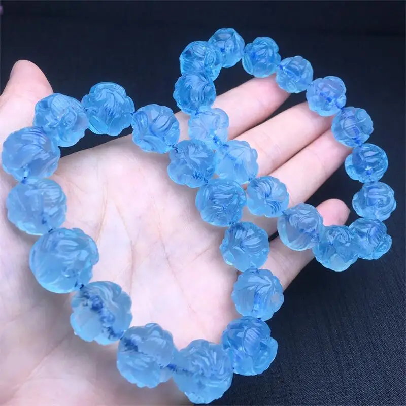 14MM Natural Aquamarine Fox Fairy Bead Bracelet Fashion Crystal Quartz Gemstone Jewelry Reiki Healing Gift For Women 1pcs