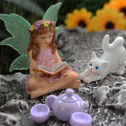 6 pieces/set of flower fairy reading resin bonsai statues, outdoor fairy tale mini garden decorative crafts flower pot accessori