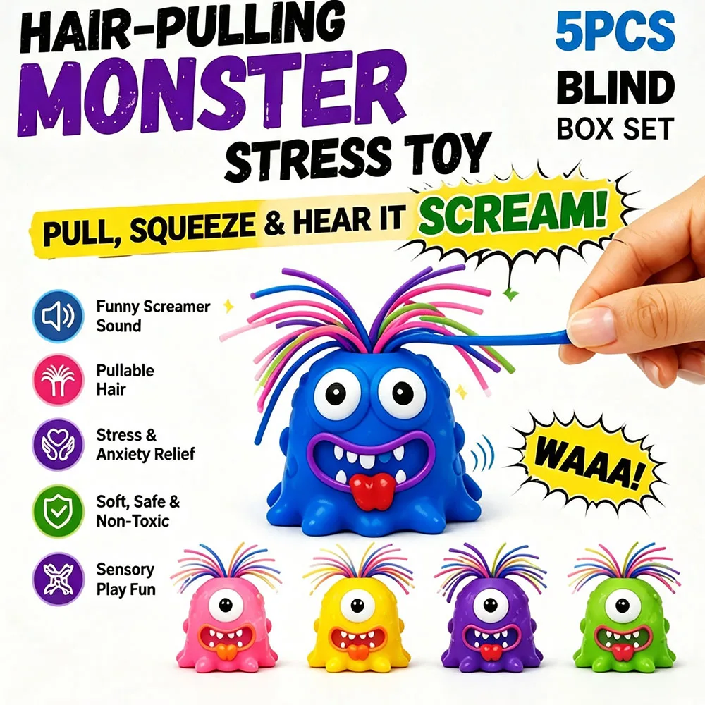 Viral Screaming Monster Hair Pulling Sound Effect Tactile Gadget Quirky Ugly Cute Desk Setup Novelty Gag Gift Goodie Bag Favor