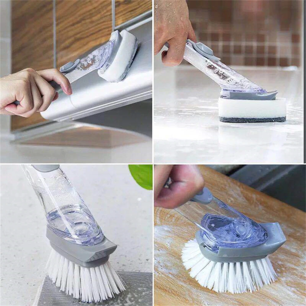 Automatic Liquid Addition Sponge Dishwashing Brush Long Handle Wash Artifact Non-Stick Oil Kitchen cleaning brush