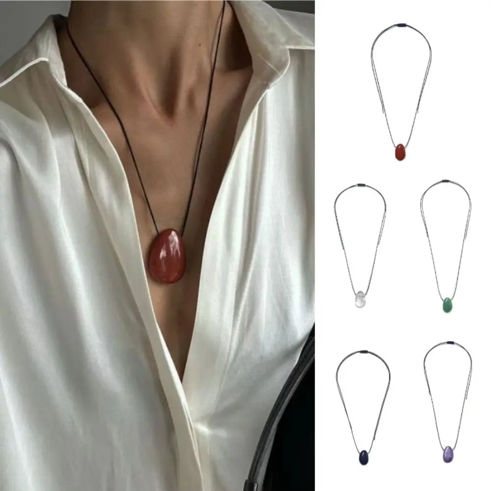 Модный аксессуар, ожерелье с подвеской из камня, черная веревка, колье, регулируемые модные ожерелья