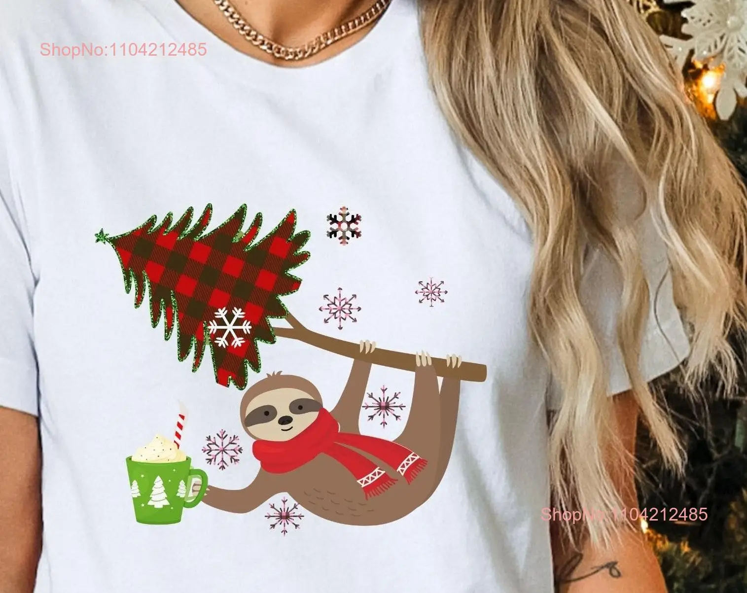 Christmas T Shirt Sloth Pajama Believe Cute Hot Coco long or short sleeves