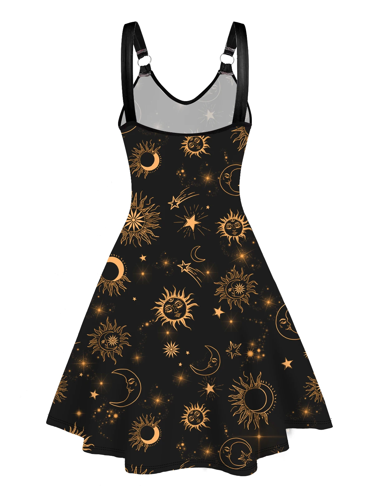 2024 neue Damen kleider überall Galaxie Sonne Mond Stern Himmels druck Träger ärmelloses Tank kleid o Ring V-Ausschnitt ein Linien kleid