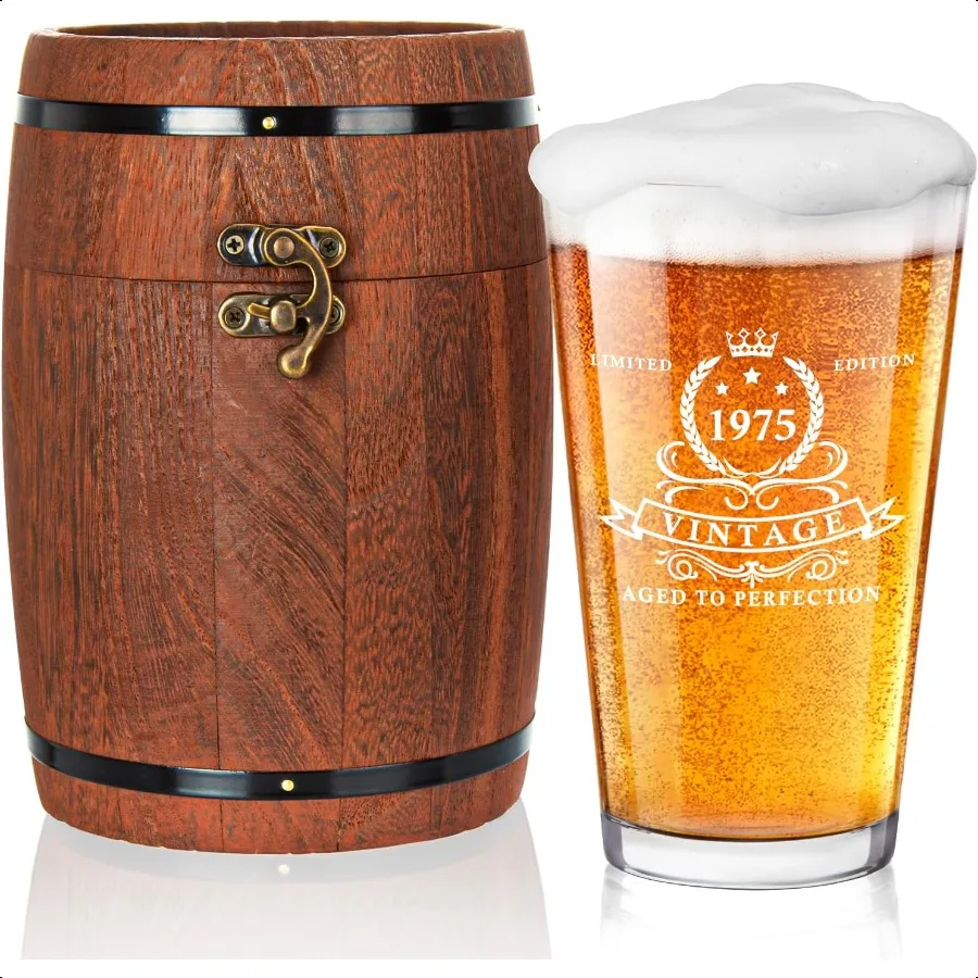 

50th Birthday Gifts for Men 16oz1975 Beer Glass in Barrel Box 50th Birthday Beer Glass 50th Birthday Gift Ideas 1975 Pint Glass