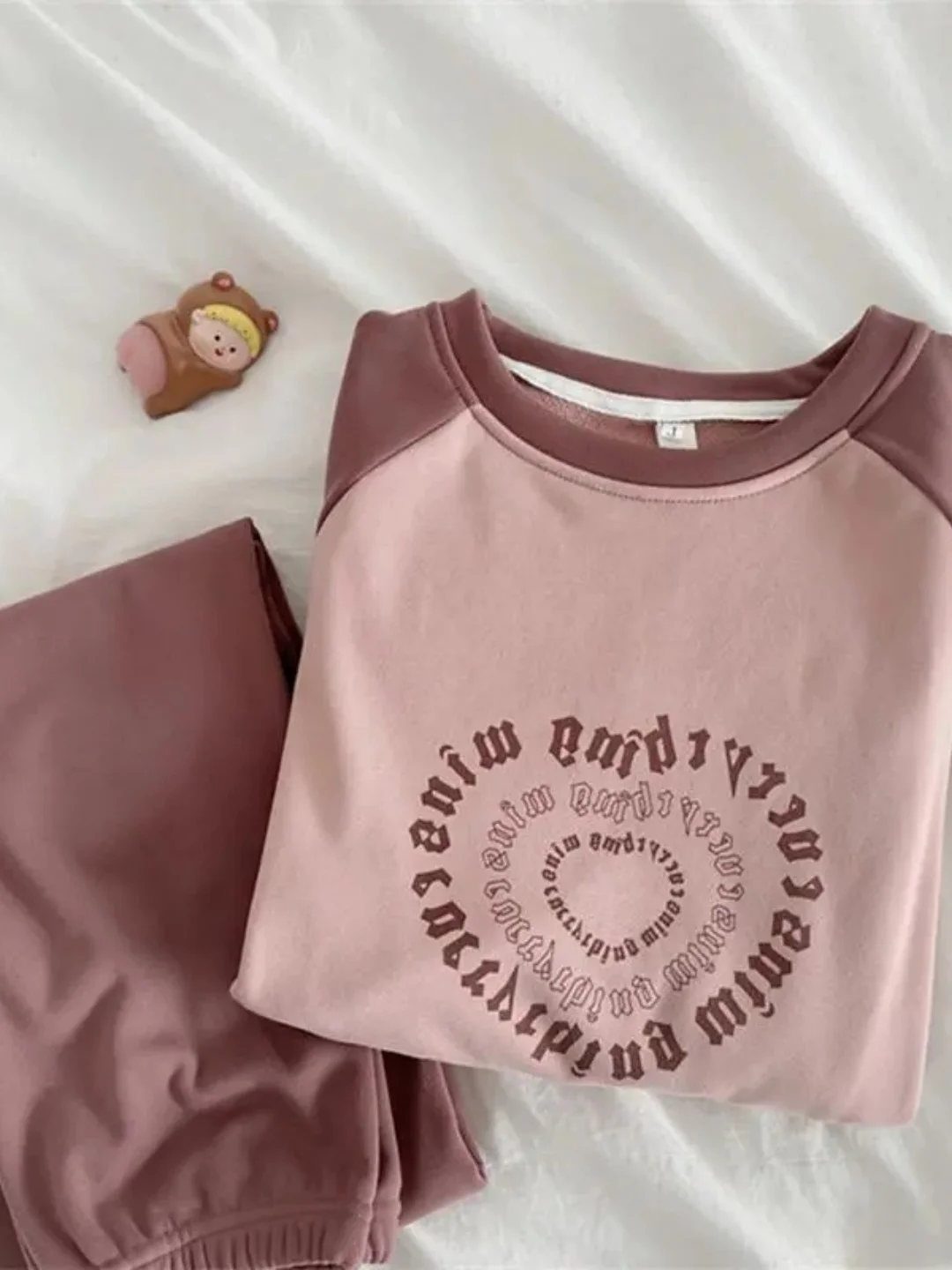 Warm Long Sleeve Sleepwear Set Large Size Home Clothes Winter Thermal Balance Casual Style Full Print round Neck Pullover