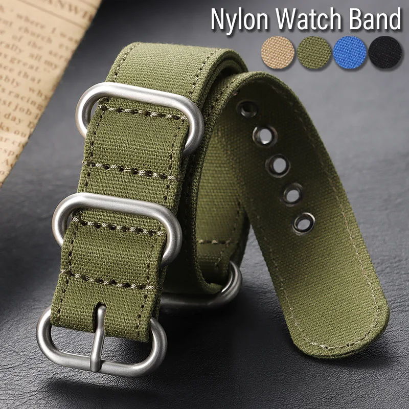 Premium-Uhrenarmband aus Canvas-Nylon, 18 mm, 20 mm, 22 mm, 24 mm, robustes Militärarmband für Omega für Seiko, bequemes Armband mit silberner Schnalle