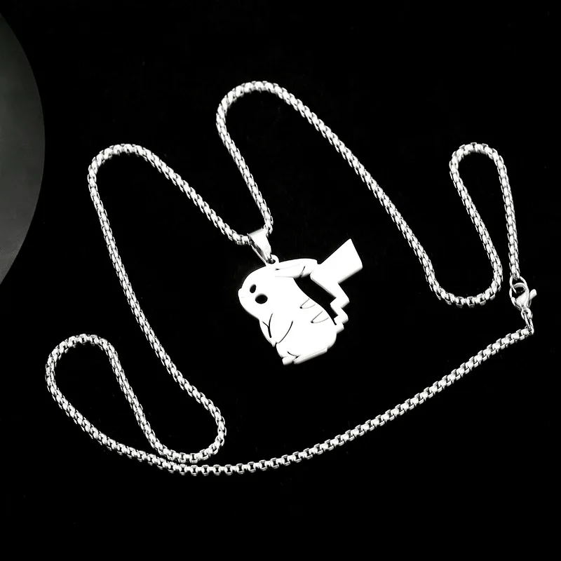 Trend Pokemon Pikachu Necklace For Men Women Stainless Steel Funny Pendant Sweater Chain Jewelry Couple New Gift Accessories