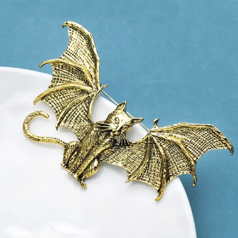 Wuli&baby Vintage With Wings Cat Brooches For Women 2-color Metal Flying Cat Elf Party Casual Brooch Pins Gifts