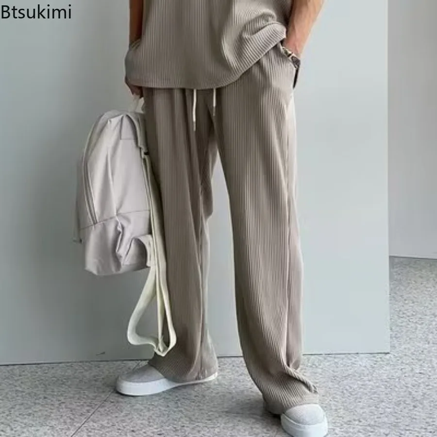 Summer Ice Silk Sets Men's Solid Casual Tracksuits Fashion Sleeveless T-shirt and Pants Two Piece Set Men Sports Fitness Outfits