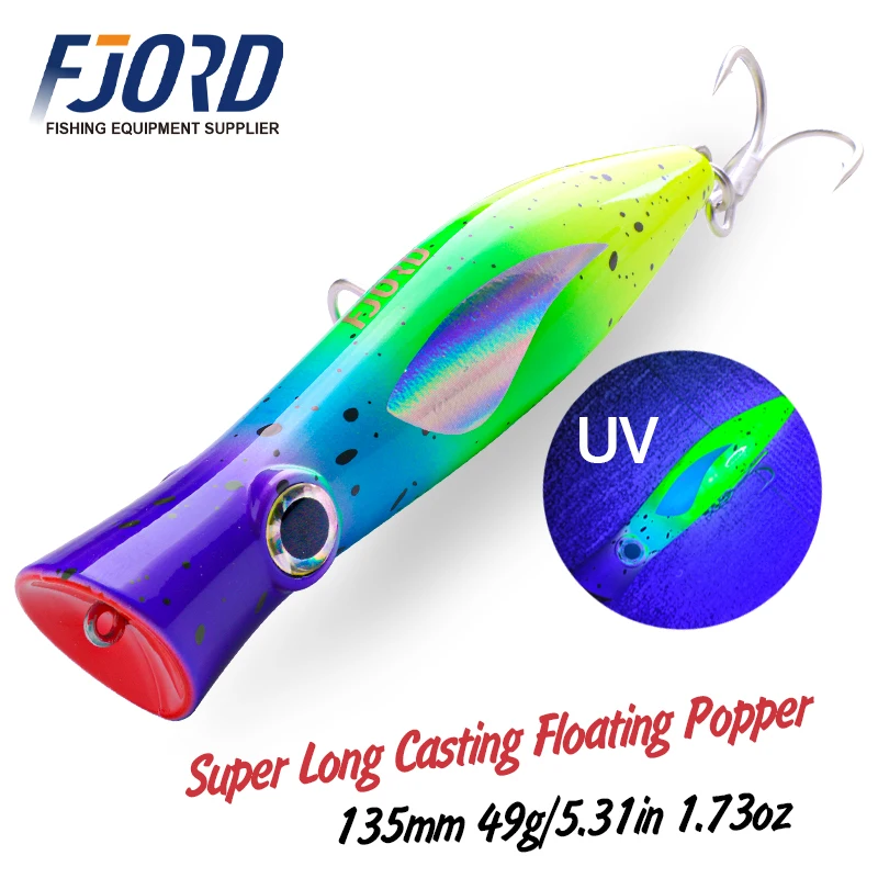 FJORD Popper Superficie con Anzuelos Triples Boca Grande Agua Salada