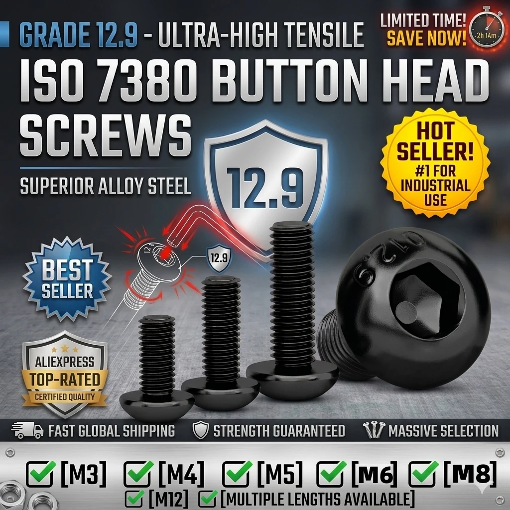 12.9 Grade Allen Button Head Screw  M3 M4 M5 M6 M8 Hexagon Socket Bolt High Tensile Fastener for MTB Bike Motorcycle ISO 7380