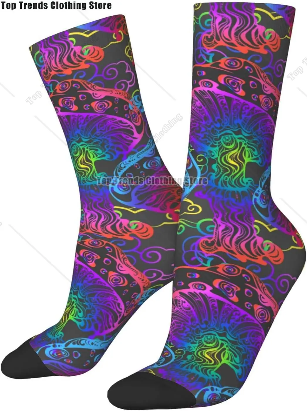 Psychedelic Magic Glowing Mushrooms Crew Socks Women Casual Funny Crazy Dress Socks for Valantine's Day Birthday Gift