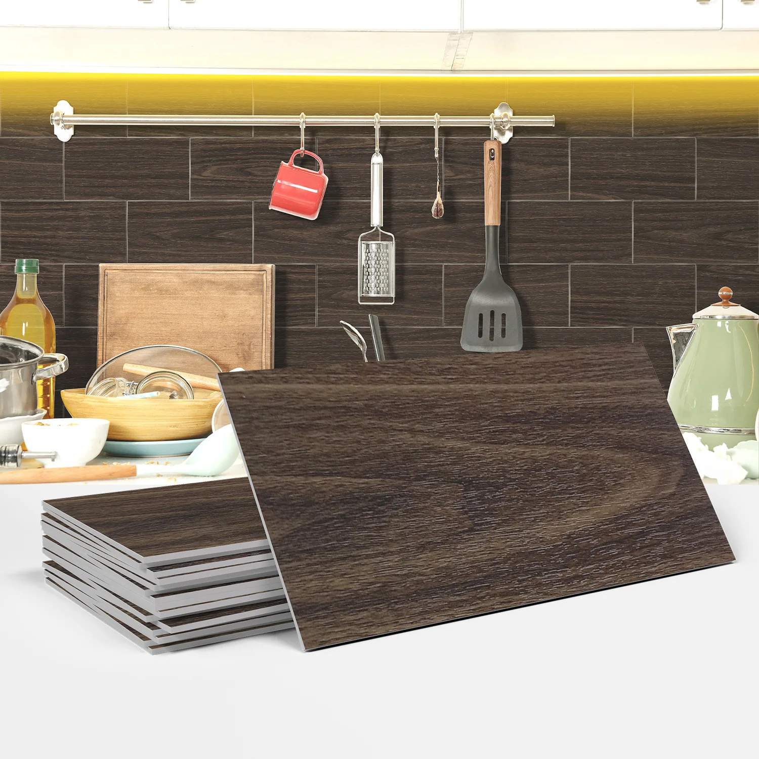Foam PET thickened wall stickers self-adhesive waterproof and oil-proof kitchen bathroom wood grain wall decoration
