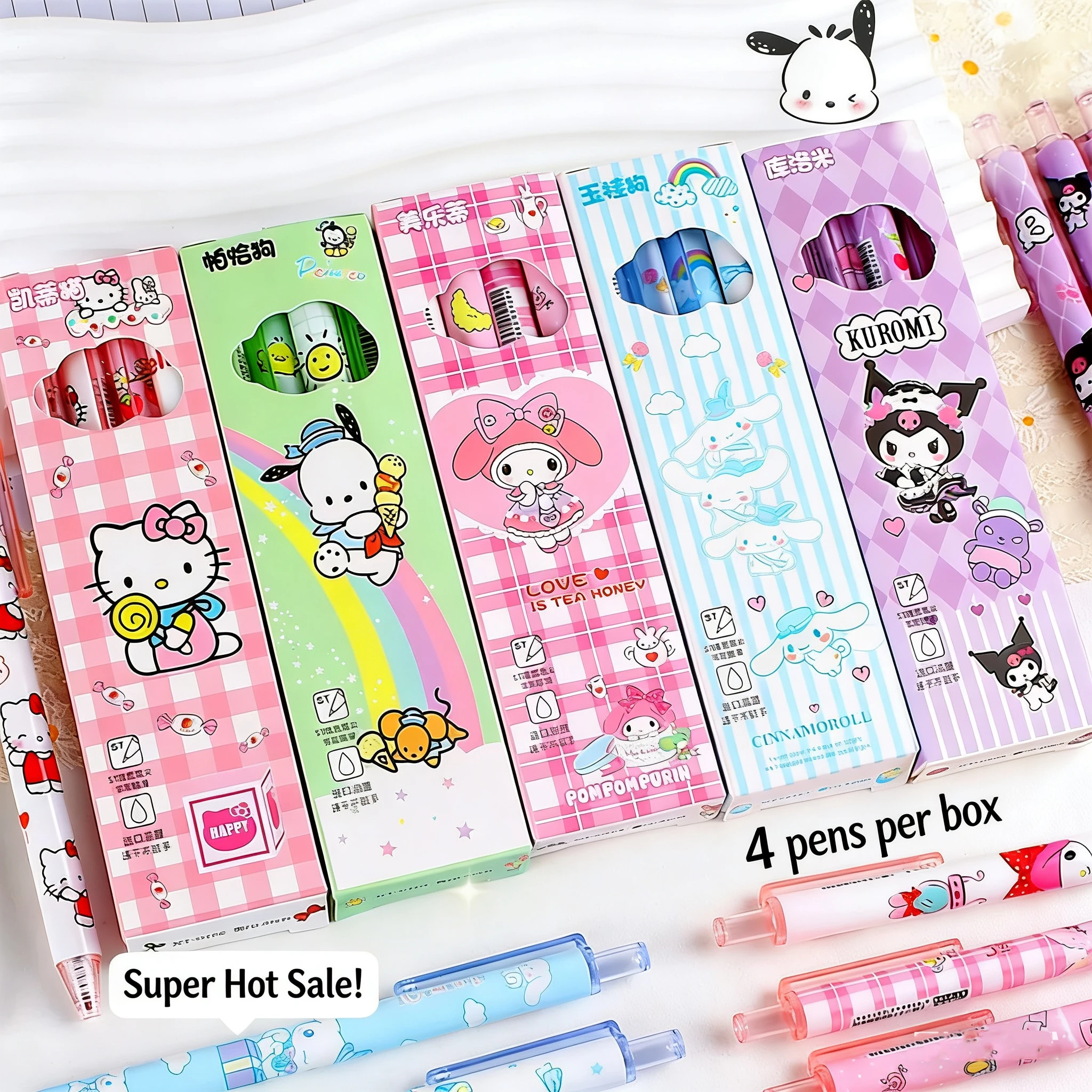 

Набор из 6 милых гелевых ручек HelloKitty, Kuromi, My Melody в мультяшном стиле, быстросохнущие, с плавным чернильным потоком, черные, для школы и офиса