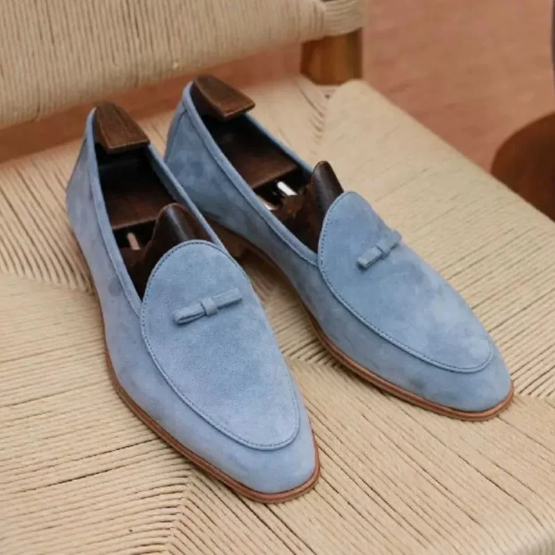 Men's Retro Penny Loafers British Business Casual Leather Shoes Summer Soft Suede Shoes Bowtie Loafer Men Dress Shoes