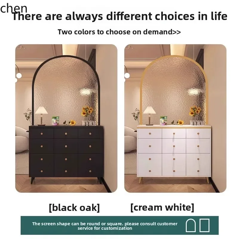 HT  retro style home entrance shoe cabinet integrated household wrought iron glass screen partition cabinet foyer cabinet