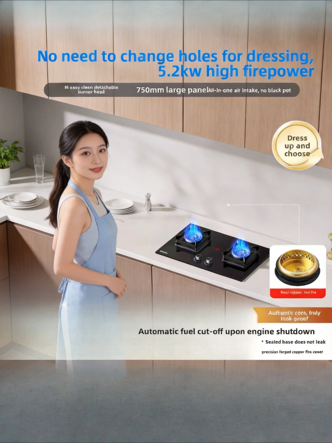 

Double Burner Gas Stove Household Built-in Countertop Dual Fuel Natural Gas LPG Stainless Steel Energy Saving