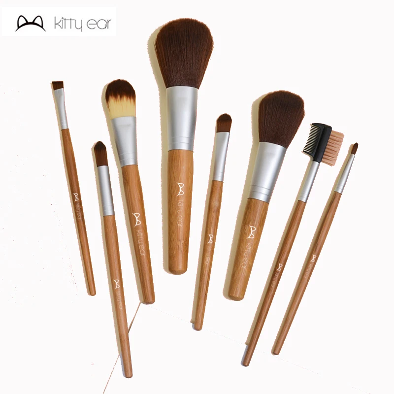 8pc Makeup Brushes Set With Cotton Bag Bamboo Foundation Blending Powder Blush Eyeshadow Cosmetic Make Up Tool Kit For Girls