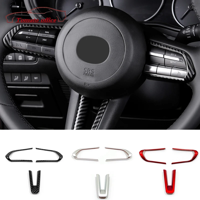 

ABS Matte/Carbon Fiber/Red For Mazda CX50 CX-50 2022 Car Steering Wheel Button Trim Moulding Styling Auto Accessories 3pcs