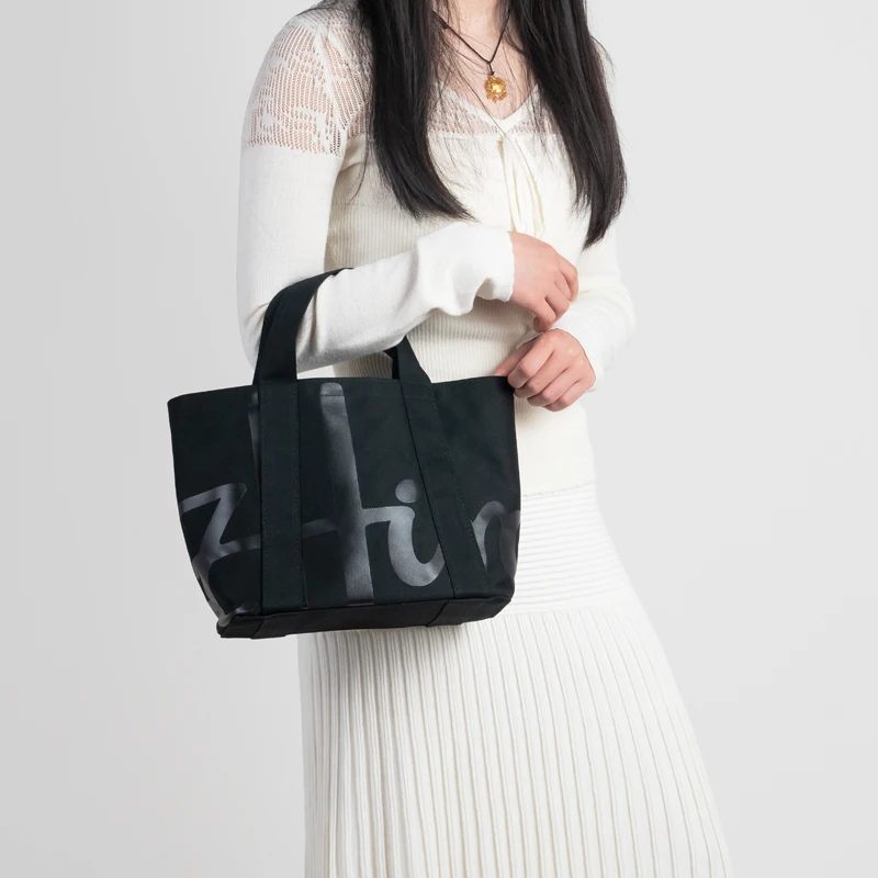 Trendy Mini Cotton Logo Tote Bag for Women Durable Reusable Small Canvas Grocery Shopping Bag for Ladies And Girls