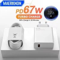 67W GaN USB Fast Charger EU/US Plug Wall Charger 6A Type C Cable Quick Charge For iPhone Samsung Xiaomi Huawei USB Phone Charger