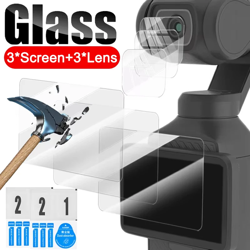 3 unids/set protectores de pantalla de vidrio templado para DJI OSMO Pocket 3 películas protectoras de lente de cámara frontal HD cubierta transparente antiarañazos