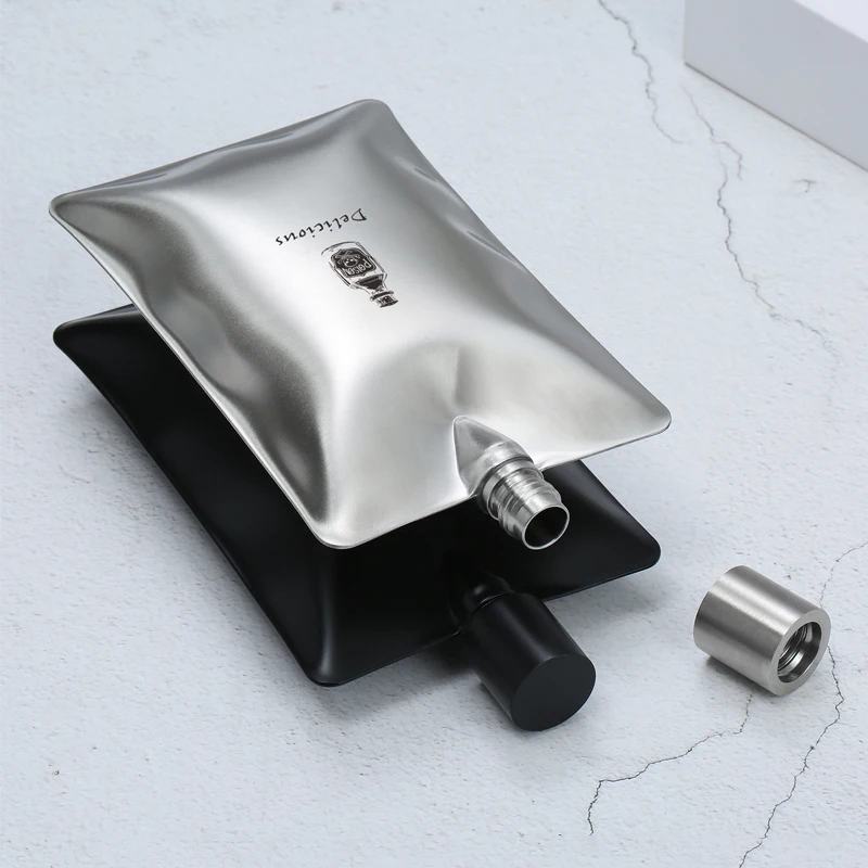 6oz 172ml 304 Stainless Steel Hip Flask Custom LOGO Black Whisky Vodka Flagon Alcohol Water Bottle Portable Drinkware Man Gift 6