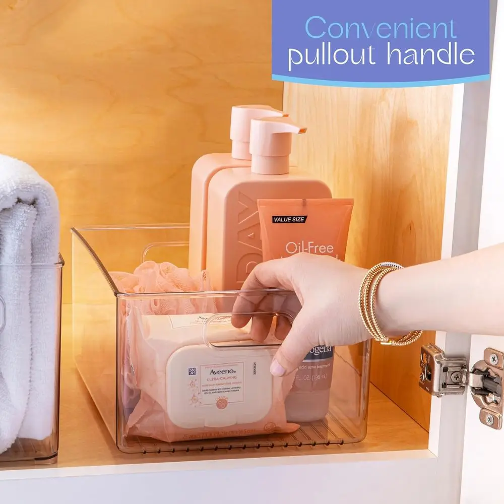 6-Piece Set of Clear Plastic Storage Bins with Lids for Kitchen, Pantry, and More, 10x8x5