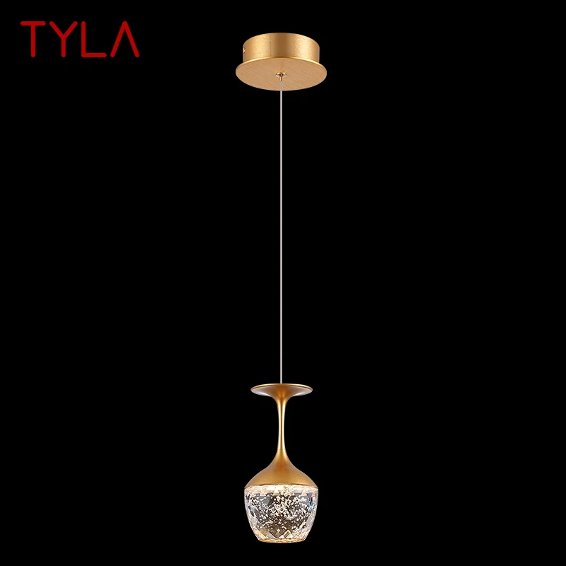 

TYLA Creative Crystal Pendant Light For Bar Living Room DiningTable Luxury Gold Chandelier 3 Heads Wine Glass Lamp