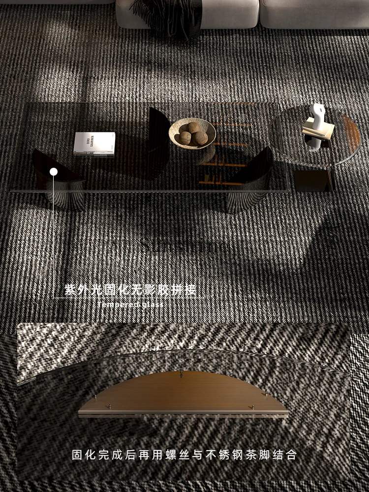 tempered glass coffee table combination light luxury Italian minimalist stainless steel living room household small apartment