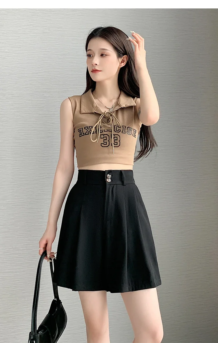 zjaiss Bauchkontrollierende, lockere, weit geschnittene Freizeit-Shorts für Damen, Sommer 2026, Neu, Hohe Taille, A-Linie, Anzug-Shorts – Detail 20