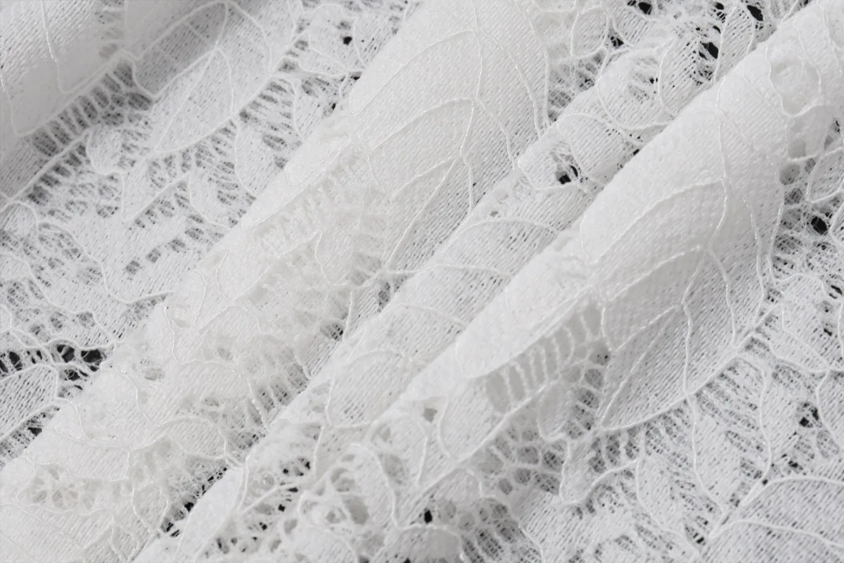 Women Elegant Sexy White Lace 2 Piece Set Lapel Slash Neck Off Shoulder Long Sleeve Crop Tops + Ruched Mermaid Maxi Skirts Suits