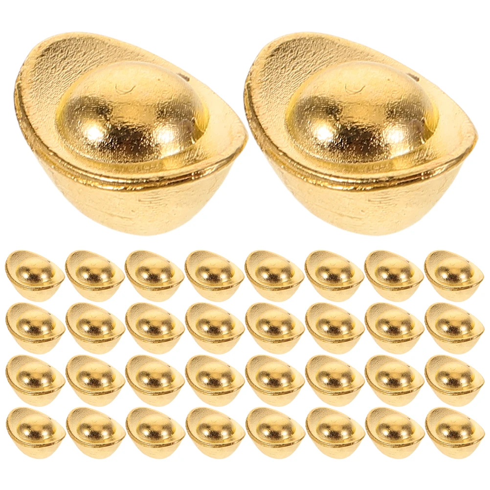 

100Pcs Miniature Ingot Decor Golden Alloy Yuan Bao Statue for Desk Tabletop Creative Display Home Office Chinese Wealth Symbol