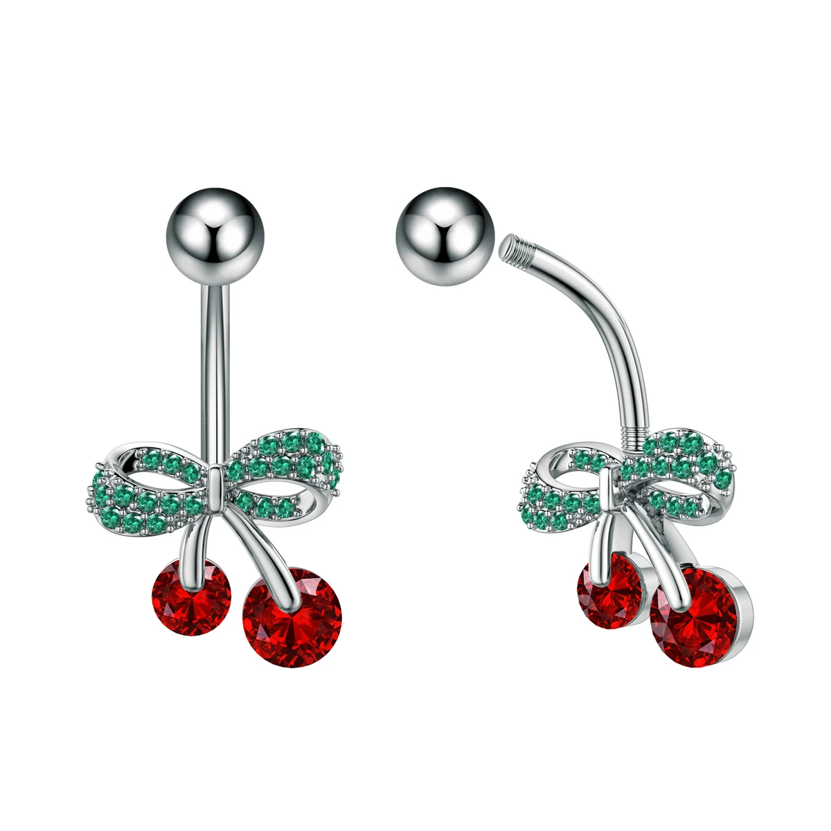 1pcs Titanium Cherry Crystal Zircon Belly Button Ring 14G Curved Dangled Navel Piercing for Women Red Color Belly Body Jewelry