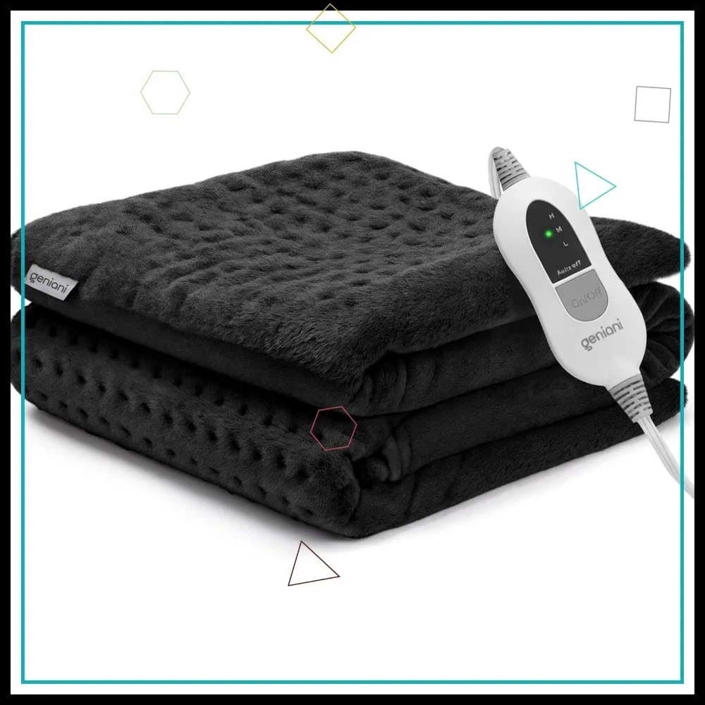 

Electric Heating Throw Blanket - 3 Heat Settings, Auto Shut Off, Washable, Pain Relief for Back & Shoulders (12x24 Jet Black)