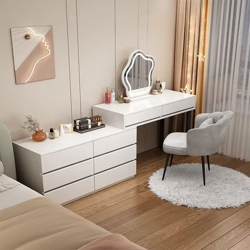 New Light Simple Modern Makeup Table Bedroom Chest of Drawers One Dresser Cream Wind Cloud Mirror Makeup Table.