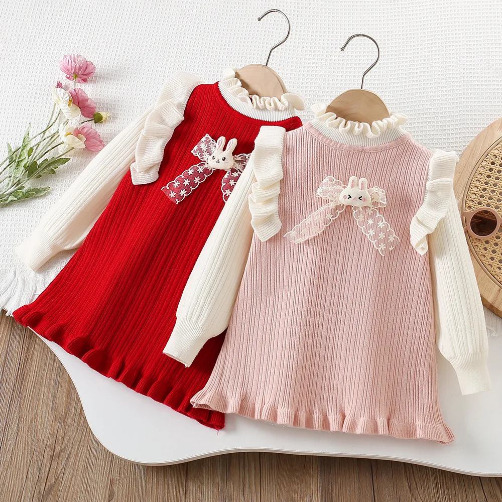 

Girls Knitted Dresses Autumn Winter Children Woolen Jersey Sweaters Dress For Baby Girl Clothes Princess Party Outfits Kids 5 6Y
