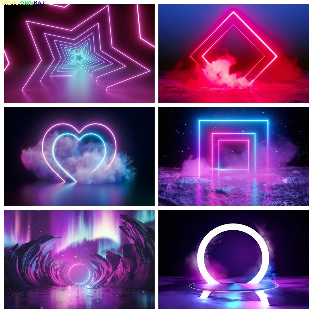 

Neon Stage Backdrop 3D Future Sense Electronic Laser Neon Light Smog Birthday Party Decor Photography Background Photo Studio