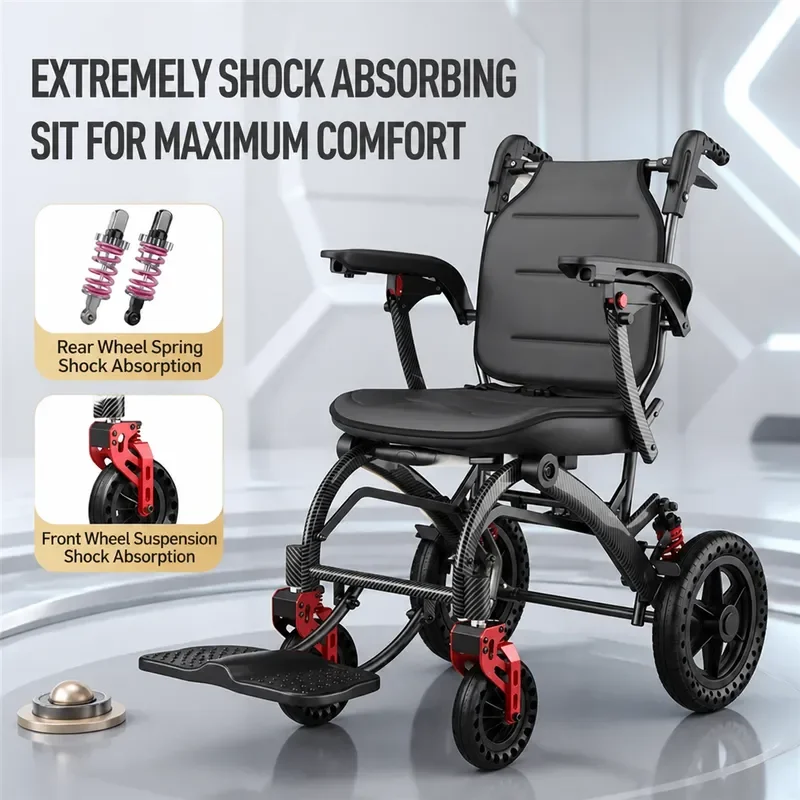 Lightweight Folding Hand Push Scooter for Elderly Adults Portable Travel Trolley Universal Small Wheelchair Aid