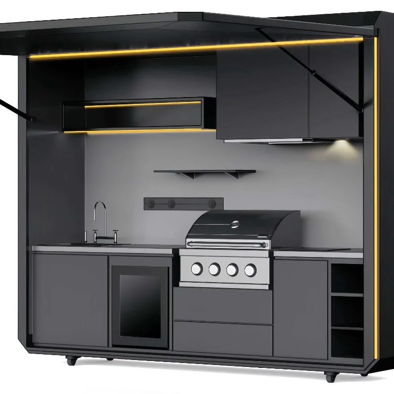 Customized Modern Modular Outdoor Kitchen Prefab Mobile Kitchen Unit Anti Movement Garden Cabinet For Patio Backyard Party