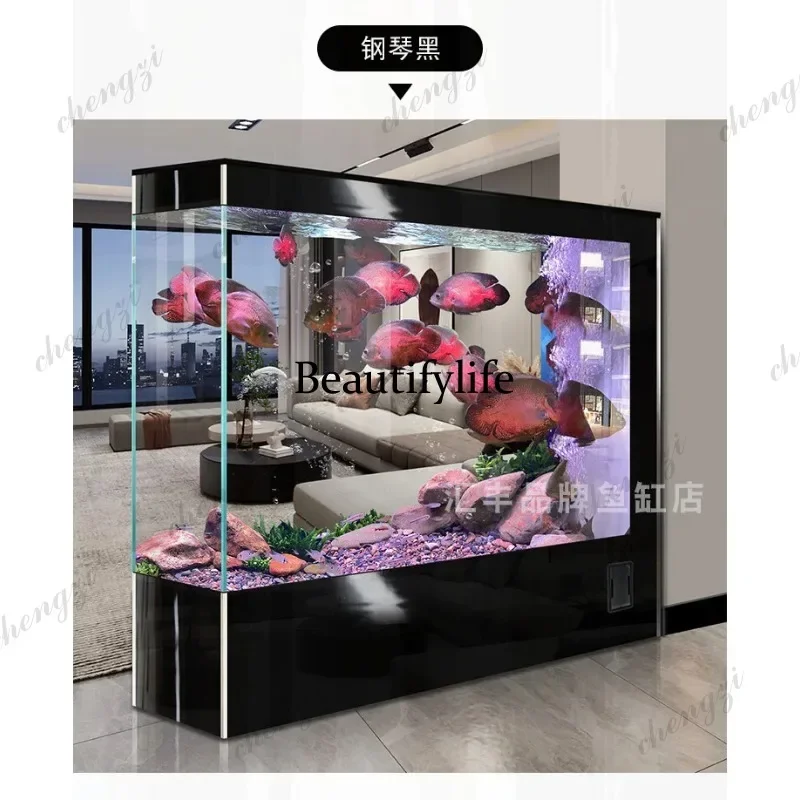 

HR NQ Modern Vertical Goldfish Aquarium An All-in-One Eco-System for Contemporary Living Room Floor-Standing Glass Fish Tank