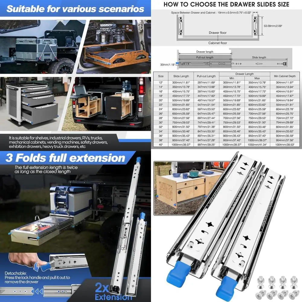 

Усиленные выдвижные направляющие с фиксацией грузоподъемностью 230 фунтов для рельсов 12-40 дюймов, с шарикоподшипниками, боковое крепление, для промышленных ящиков для инструментов