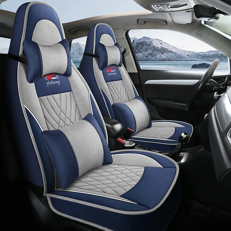 

Front Double Seat, Luxurious Linen Full-Cover Integrated Car Seat Cover, Universal, Comfortable, Breathable, Wear-Resistant, Suitable for All Seasons, Fits the Seat Well, with 3D Wing Support, Paired with Luxurious and Comfortable Headrest and Lumbar Supp