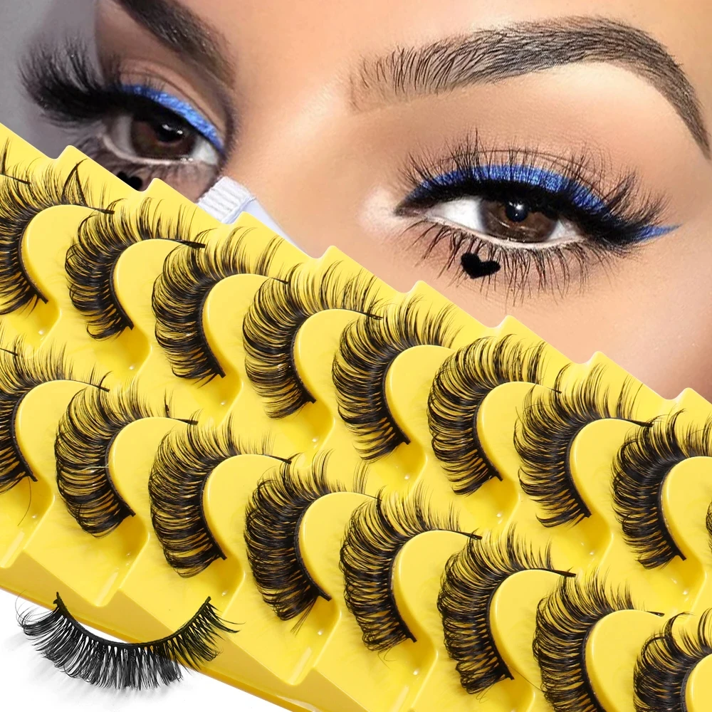 10 Pairs Eyelashes Russian Volume Strip Lashes D Curly Mink False Eyelashes Look Like Extensions