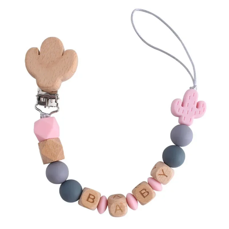 Handmade Cacto Chupeta Clipes Correntes, Nome Personalizado, Contas De Silicone, Personnalise, Infantil Chocker, Dentição Presente Personalizado